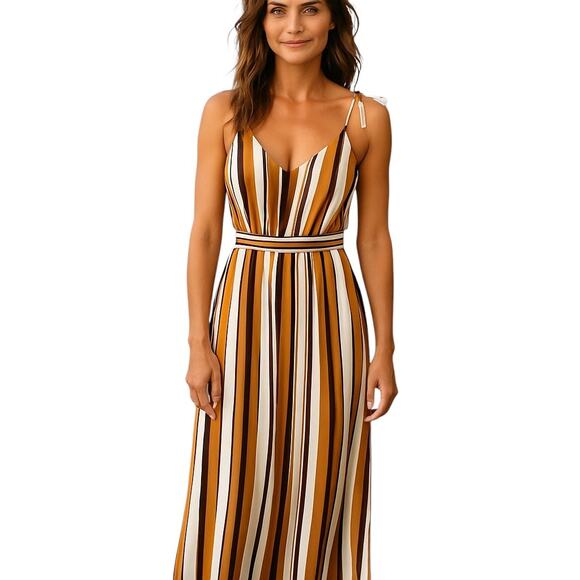 rue21 Medium Women's BOHO Maxi Pantsuit Strip Jumpsuit Sleeveless Miss Size 8 10 - Picture 1 of 7